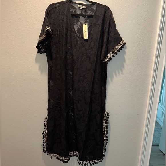 NIGHTCAP Free People *Sun Kissed* black lace kaftan tassel coverup dress XS - Picture 8 of 12